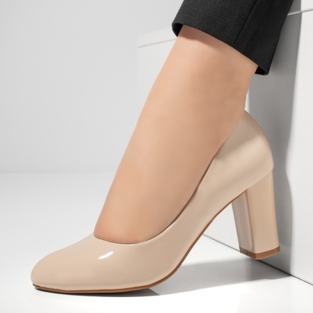 Pantofi dama, Pantofi dama cu toc bej luciosi MOD02836, modlet.ro