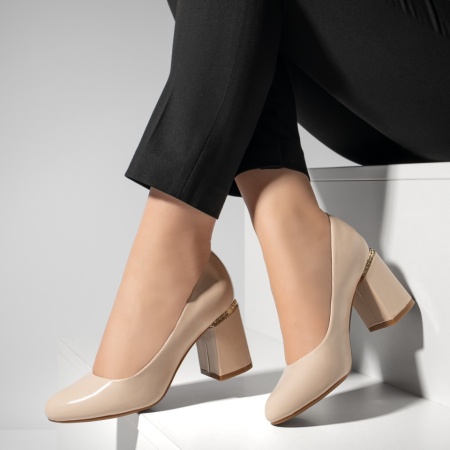 Pantofi dama cu toc bej luciosi MOD02837, 2, modlet.ro