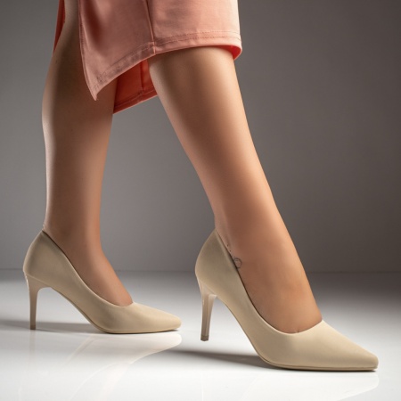 Pantofi Stiletto, Pantofi dama cu toc bej MOD12123, modlet.ro