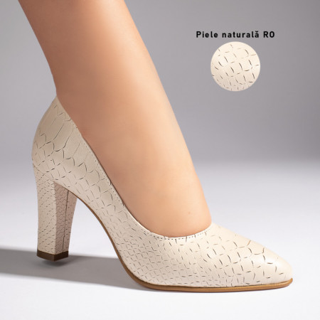 Pantofi dama cu toc gros bej cu imprimeu din Piele naturala MOD10220, 3, modlet.ro