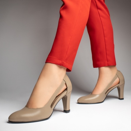 Pantofi dama cu toc gros khaki din Piele naturala MOD13129, 4, modlet.ro
