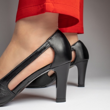 Pantofi dama cu toc gros negri din Piele naturala MOD13129, 2, modlet.ro