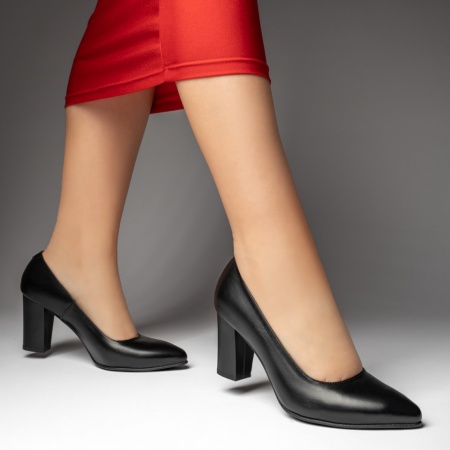 Pantofi dama cu toc gros negri din Piele naturala MOD13484, 4, modlet.ro