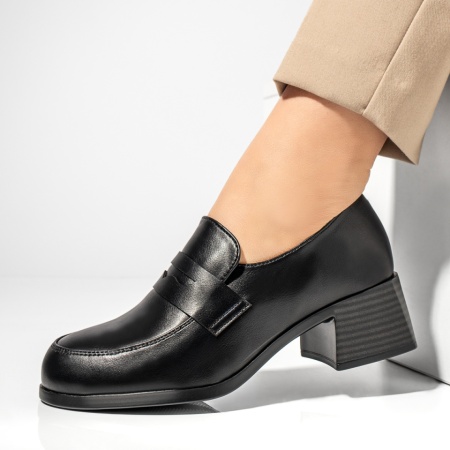 Pantofi cu toc gros dama, Pantofi dama cu toc gros negri MOD13008, modlet.ro