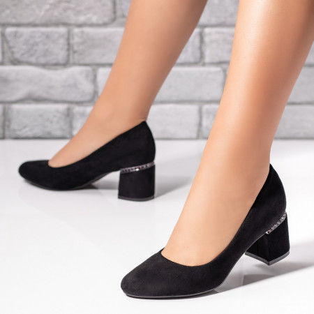Pantofi dama cu toc gros negri suede INA21, 3, modlet.ro