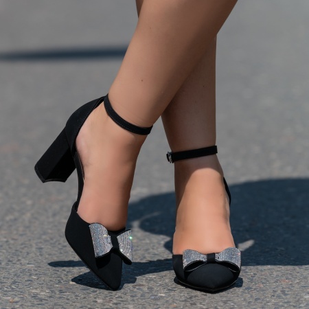 Pantofi dama cu toc gros negru suede MOD13932, 3, modlet.ro