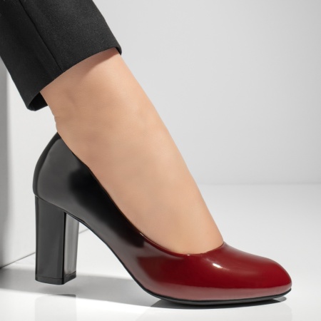 Pantofi dama cu toc gros rosu cu negru luciosi MOD01371, 4, modlet.ro
