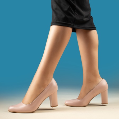Pantofi dama cu toc gros roz din Piele naturala MOD13719