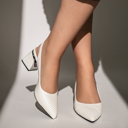 Pantofi dama cu toc gros si bareta albi MOD11652, 1, modlet.ro