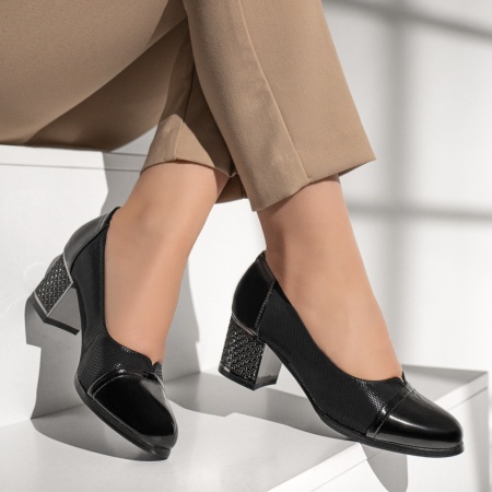 Pantofi dama cu toc gros si varf lucios negri MOD01768, 3, modlet.ro