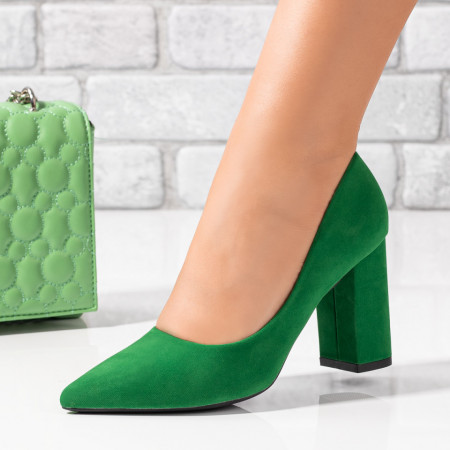 Pantofi dama cu toc gros verde suede ZEF06129