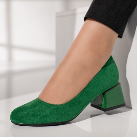 TINEF, Pantofi dama cu toc gros verde suede ZEF12113, zeforia.ro