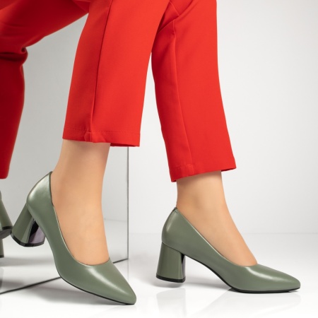 Pantofi dama cu toc gros verzi MOD13376, 4, modlet.ro