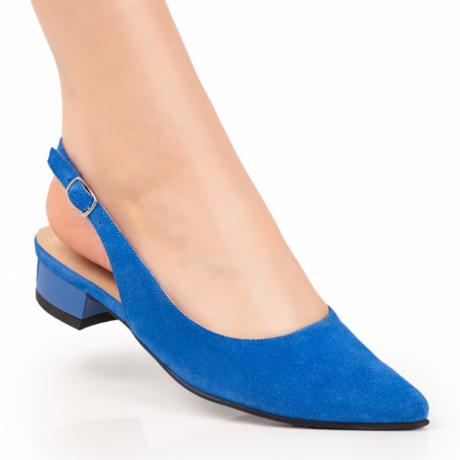 Pantofi cu toc, Pantofi dama cu toc mic albastri suede din Piele naturala ZEF07638 - zeforia.ro