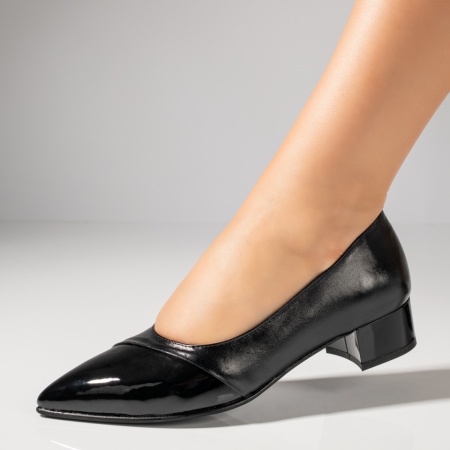 Pantofi dama, Pantofi dama cu toc mic negri din Piele naturala MOD12143, modlet.ro