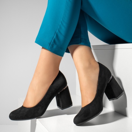Pantofi dama cu toc negru suede MOD02837, 2, modlet.ro