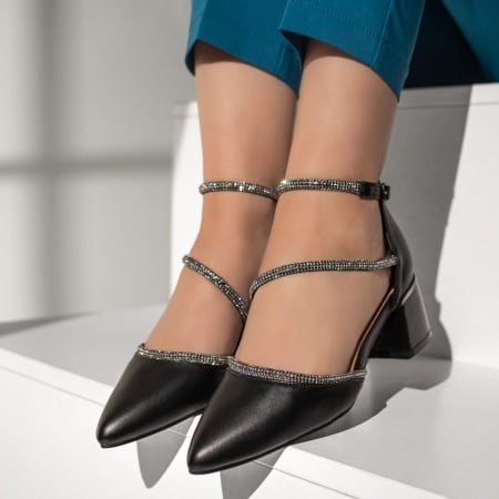 Pantofi dama cu toc si bareta negri MARA7, 2, modlet.ro