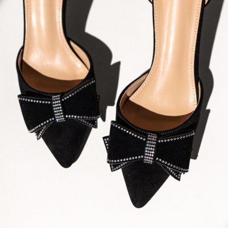 Pantofi dama cu toc si bareta negru suede LIA19, 4, modlet.ro