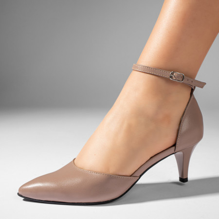 Pantofi dama, Pantofi dama cu toc si bareta nude din Piele naturala MOD11064, modlet.ro