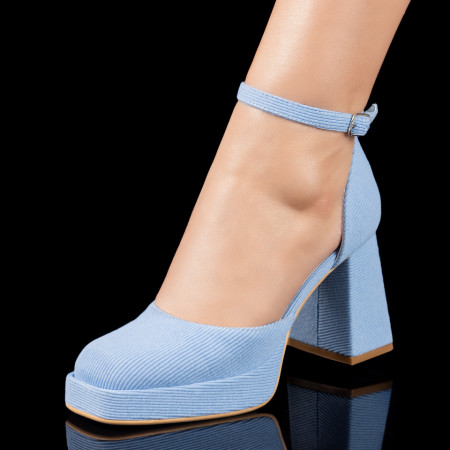 Pantofi dama, Pantofi dama cu toc si platforma din material textil albastri ZEF09806 - zeforia.ro