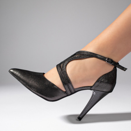 Pantofi dama, Pantofi dama cu toc subtire gri din Piele naturala MOD11005, modlet.ro