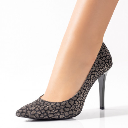 Pantofi Stiletto, Pantofi dama eleganti cu toc khaki din Piele naturala ZEF03559 - zeforia.ro