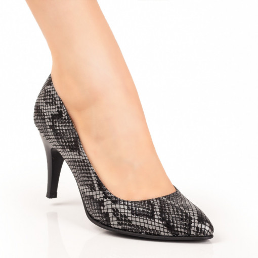 Pantofi dama eleganti negri cu imprimeu din Piele naturala ZEF06042