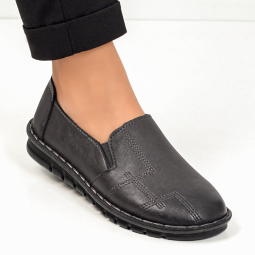 Pantofi dama gri casual cu insertii de material elastic MDL02948