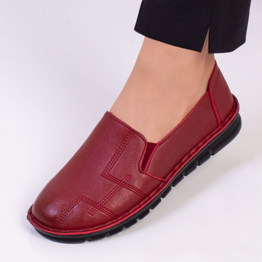 Pantofi dama rosii casual cu insertii de material elastic MDL02948