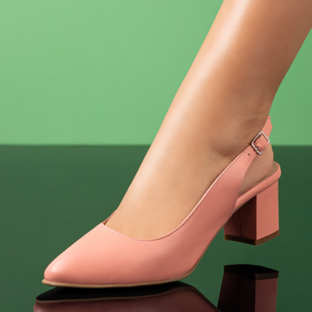 Pantofi cu toc, Pantofi dama roz deschis din Piele naturala cu toc gros * ZEF05008 - zeforia.ro