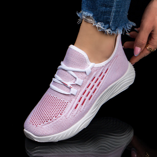 REDUCERI INCALTAMINTE, Pantofi dama sport din material textil albi cu rosu ZEF03784 - zeforia.ro