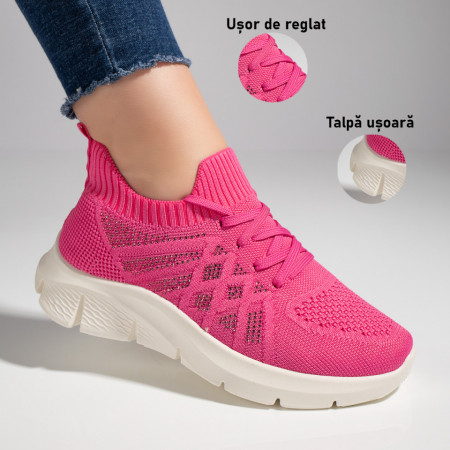 Pantofi dama sport din material textil roz MOD11523, 3, modlet.ro
