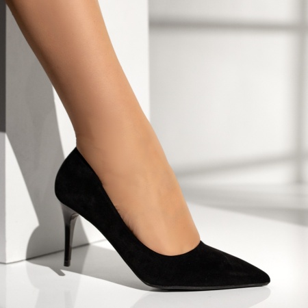 Pantofi dama Stiletto negru suede LIA95, 3, modlet.ro
