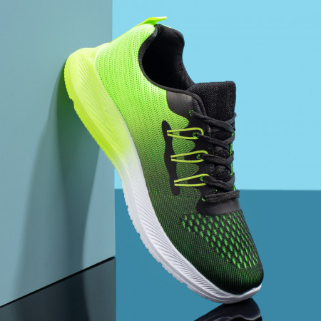 Adidasi barbati, Pantofi sport barbati din material textil negri cu verde MOD09446, modlet.ro