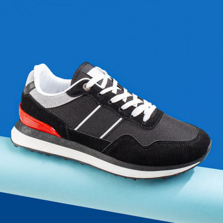 REDUCERI INCALTAMINTE, Pantofi sport barbati negri cu alb MOD08705, modlet.ro