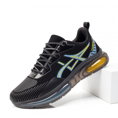 REDUCERI INCALTAMINTE, Pantofi sport barbati negri suede cu albastru MOD09775, modlet.ro