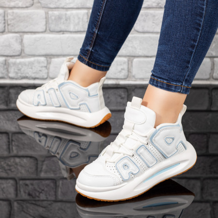 Plateste Jumatate!, Pantofi sport dama albi cu albastru si siret MOD10046, modlet.ro