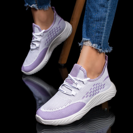 Pantofi sport dama albi cu mov din material textil MDL03783