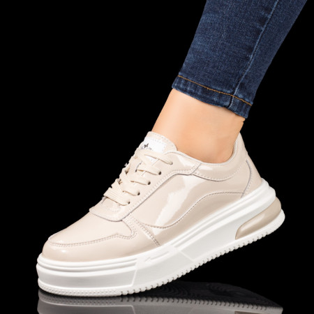 Adidasi dama, Pantofi sport dama bej cu aspect lucios din Piele naturala MOD10282, modlet.ro