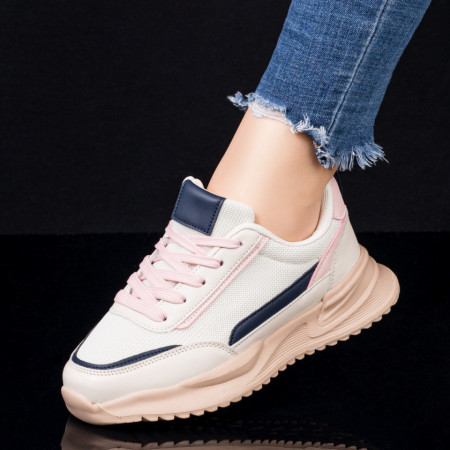 Adidasi dama, Pantofi sport dama bej cu roz si albastru MOD08194, modlet.ro