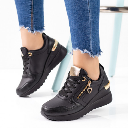 Plateste Jumatate!, Pantofi sport dama cu platforma negri MOD09601, modlet.ro