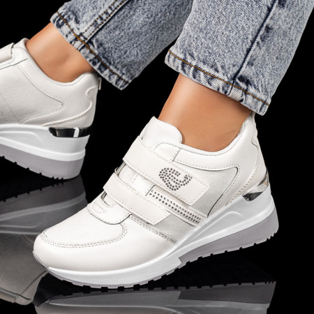 Adidasi dama, Pantofi sport dama cu platforma si inchidere cu scai albi ZEF09922 - zeforia.ro