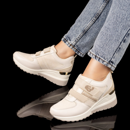 Plateste Jumatate!, Pantofi sport dama cu platforma si inchidere cu scai bej MOD09922, modlet.ro