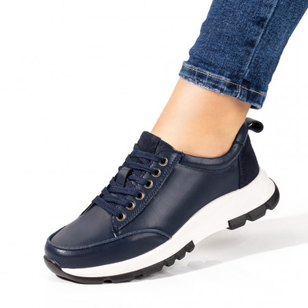 REDUCERI INCALTAMINTE, Pantofi sport dama cu siret albastri din Piele naturala MOD09892, modlet.ro