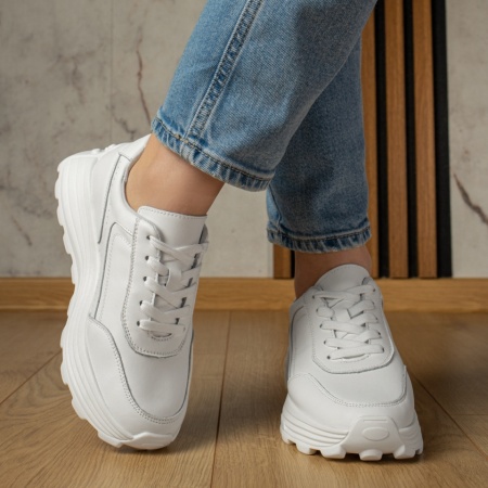 Adidasi dama, Pantofi sport dama cu siret albi din Piele naturala MOD12976, modlet.ro