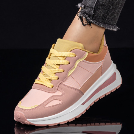 Adidasi dama, Pantofi sport dama cu siret roz cu galben ZEF08205 - zeforia.ro