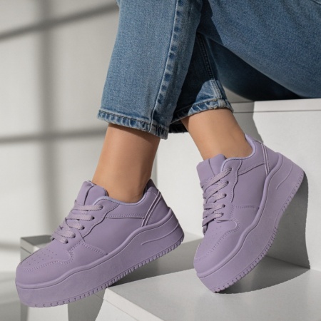 Adidasi dama, Pantofi sport dama cu siret si talpa groasa mov MOD12996, modlet.ro