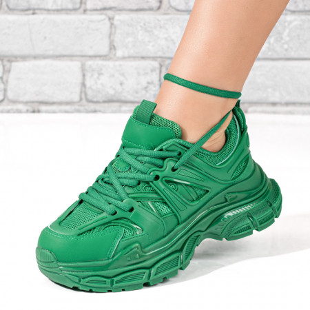 REDUCERI INCALTAMINTE, Pantofi sport dama cu siret si talpa groasa verzi MOD09903, modlet.ro