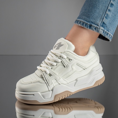 Adidasi dama, Pantofi sport dama cu talpa groasa albi MOD11747, modlet.ro