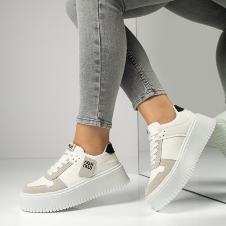 Pantofi sport dama cu talpa groasa albi MOD13950